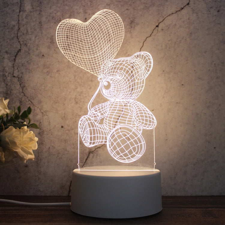 White Base Creative 3D Tricolor LED ไฟกลางคืนตกแต่ง, รุ่นปลั๊กปุ่ม, Cat, Iorn Tower, I Love You, Plain Sailing, Owl, Jellyfish, Love Balloon Bear, Castle in the Sky, Have You All the Way, Love Bear, Deer, Geometric Horse, Castle, Heart, Dinosaur, Carou...