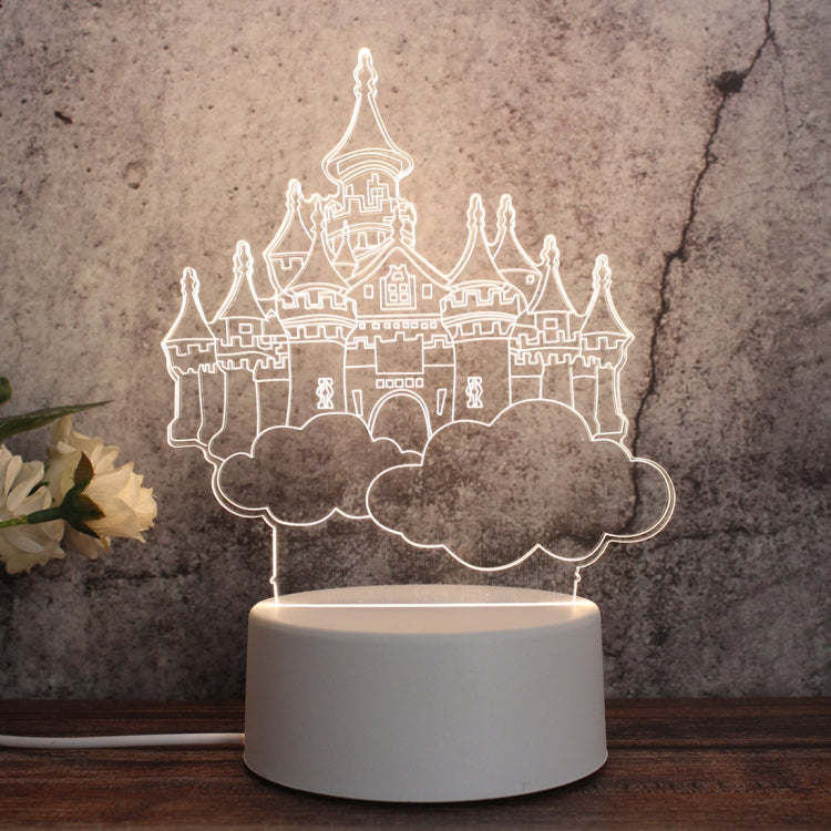 White Base Creative 3D Tricolor LED ไฟกลางคืนตกแต่ง, รุ่นปลั๊กปุ่ม, Cat, Iorn Tower, I Love You, Plain Sailing, Owl, Jellyfish, Love Balloon Bear, Castle in the Sky, Have You All the Way, Love Bear, Deer, Geometric Horse, Castle, Heart, Dinosaur, Carou...