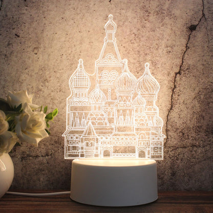 White Base Creative 3D Tricolor LED ไฟกลางคืนตกแต่ง, รุ่นปลั๊กปุ่ม, Cat, Iorn Tower, I Love You, Plain Sailing, Owl, Jellyfish, Love Balloon Bear, Castle in the Sky, Have You All the Way, Love Bear, Deer, Geometric Horse, Castle, Heart, Dinosaur, Carou...