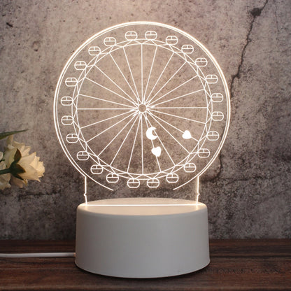 White Base Creative 3D Tricolor LED ไฟกลางคืนตกแต่ง, รุ่นปลั๊กปุ่ม, Cat, Iorn Tower, I Love You, Plain Sailing, Owl, Jellyfish, Love Balloon Bear, Castle in the Sky, Have You All the Way, Love Bear, Deer, Geometric Horse, Castle, Heart, Dinosaur, Carou...