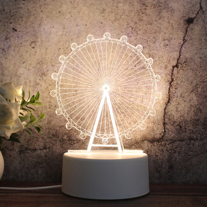 White Base Creative 3D Tricolor LED ไฟกลางคืนตกแต่ง, รุ่นปลั๊กปุ่ม, Cat, Iorn Tower, I Love You, Plain Sailing, Owl, Jellyfish, Love Balloon Bear, Castle in the Sky, Have You All the Way, Love Bear, Deer, Geometric Horse, Castle, Heart, Dinosaur, Carou...