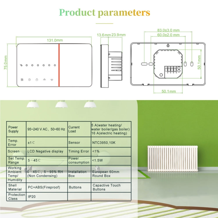 BHT-005-GC 220V AC 3A สมาร์ทเครื่องทำความร้อนสำหรับ EU กล่อง,ควบคุมหม้อไอน้ำความร้อนเพียงเซ็นเซอร์ภายใน, BHT-005-GC