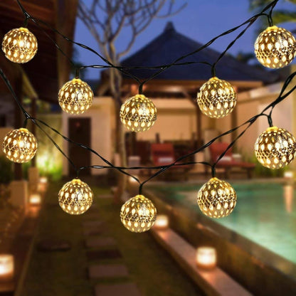 Ironwork Hollow Small Ball กลางแจ้ง LED Light String สวน ไฟตกแต่งเทศกาลพร้อมรีโมทคอนโทรล, Waterproof Battery Box 40 LEDs, Waterproof Battery Box 50 LEDs
