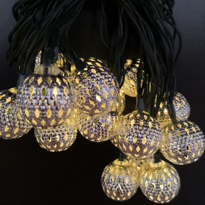 Ironwork Hollow Small Ball กลางแจ้ง LED Light String สวน ไฟตกแต่งเทศกาลพร้อมรีโมทคอนโทรล, Waterproof Battery Box 40 LEDs, Waterproof Battery Box 50 LEDs