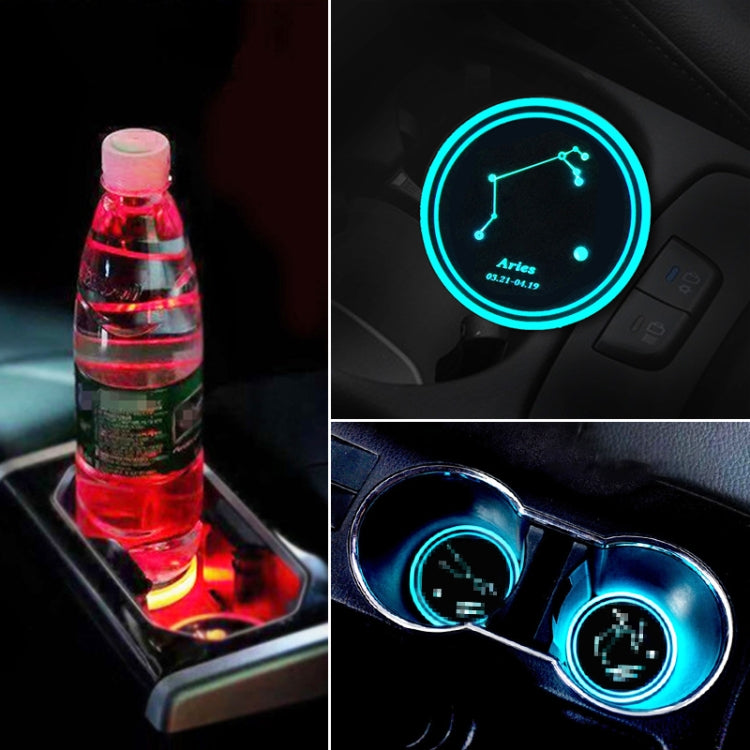 Car Constellation Series อะคริลิกสีสัน USB Charger Water Cup Groove LED Atmosphere Light, Aquarius, Aries, Virgo, Taurus, Cancer, Capricorn, Sagittarius, Leo, Pisces, Gemini, Scorpio, Libra