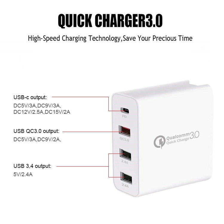 A3 PD 18W USB-C / Type-C + QC3.0 USB + Dual USB Interface ที่ชาร์จแบบพกพา, US Plug, EU Plug, UK Plug