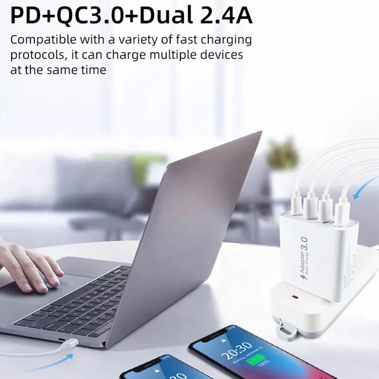 A3 PD 18W USB-C / Type-C + QC3.0 USB + Dual USB Interface ที่ชาร์จแบบพกพา, US Plug, EU Plug, UK Plug