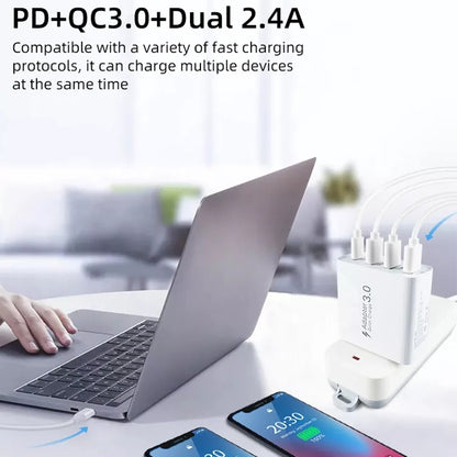 A3 PD 18W USB-C / Type-C + QC3.0 USB + Dual USB Interface ที่ชาร์จแบบพกพา, US Plug, EU Plug, UK Plug