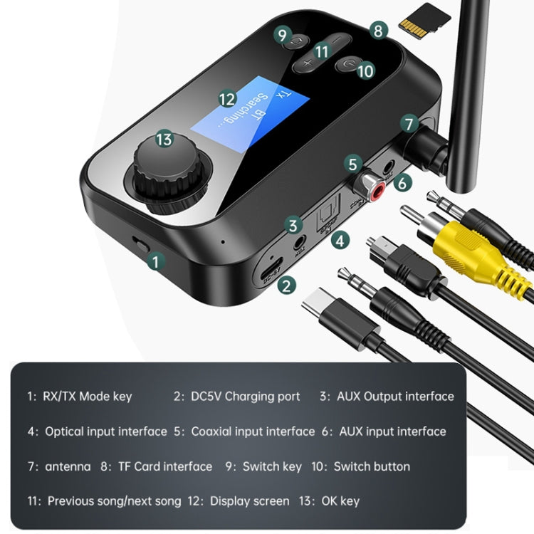 C41 3 in 1 Optical Fiber Bluetooth 5.0 อะแดปเตอร์เสียงตัวรับเครื่องส่งสัญญาณพร้อมหน้าจอ LCD, C41