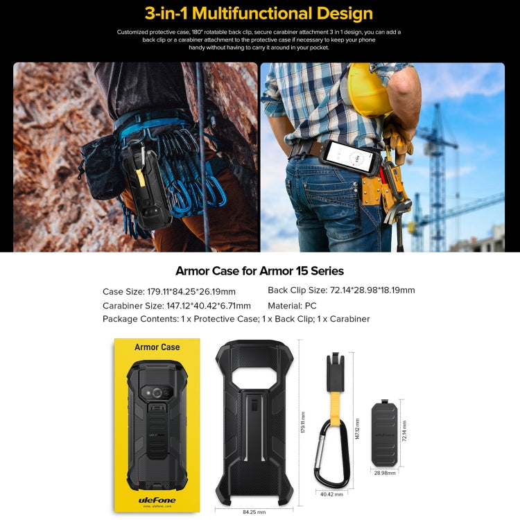 สำหรับ Ulefone Power Armor 15 Ulefone Back Clip เคสโทรศัพท์พร้อม Carabiner, For Ulefone Power Armor 15