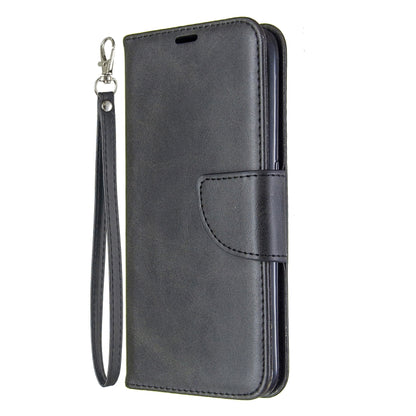 Retro Lambskin Texture ซองหนัง PU พลิกแนวนอนสีบริสุทธิ์พร้อมตัวยึดและช่องเสียบการ์ดและกระเป๋าสตางค์และเชือกเส้นเล็ก, For Galaxy A01, For Galaxy A21