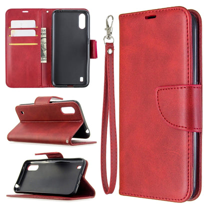 Retro Lambskin Texture ซองหนัง PU พลิกแนวนอนสีบริสุทธิ์พร้อมตัวยึดและช่องเสียบการ์ดและกระเป๋าสตางค์และเชือกเส้นเล็ก, For Galaxy A01, For Galaxy A21