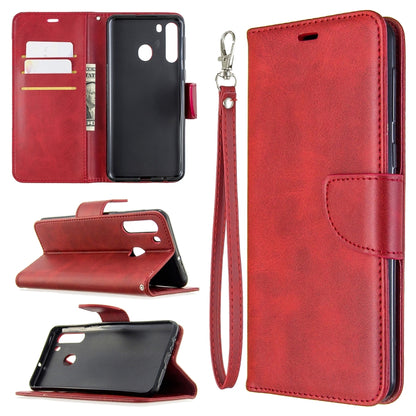 Retro Lambskin Texture ซองหนัง PU พลิกแนวนอนสีบริสุทธิ์พร้อมตัวยึดและช่องเสียบการ์ดและกระเป๋าสตางค์และเชือกเส้นเล็ก, For Galaxy A01, For Galaxy A21