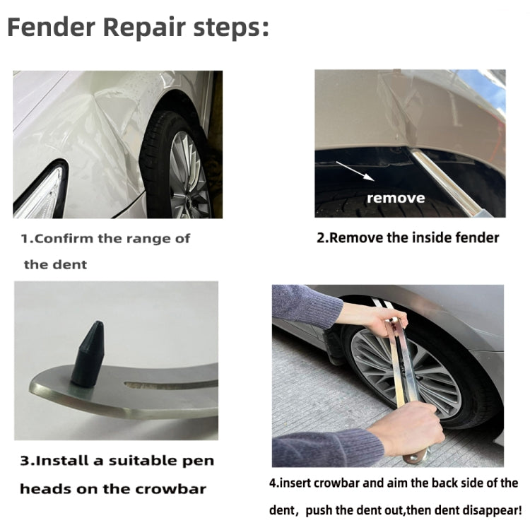 N8 10 ใน 1 รถ Paintless Dent Removal Fender Damage Repair Puller Lifter Arc Crowbar เครื่องมือแท่งตะขอชุด, 10 in 1