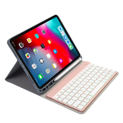 RK11A Backlight TPU แป้นพิมพ์บลูทูธหลายสีแสงซองหนังพลิกแนวนอนสำหรับ iPad Pro 11 2020/2018 พร้อมตัวยึดและช่องเสียบปากกา