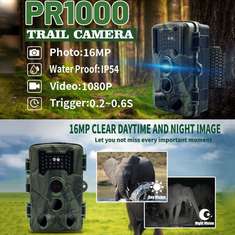 PR1000 2 นิ้วหน้าจอ LCD อินฟราเรด Night Vision Motion สัตว์ป่าการล่าสัตว์ Trail กล้อง, PR1000