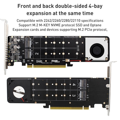 การ์ดแปลง PCIe X16 เป็น M.2 M-key NVMEx4 SSD RAID, PCIe X16 to M.2