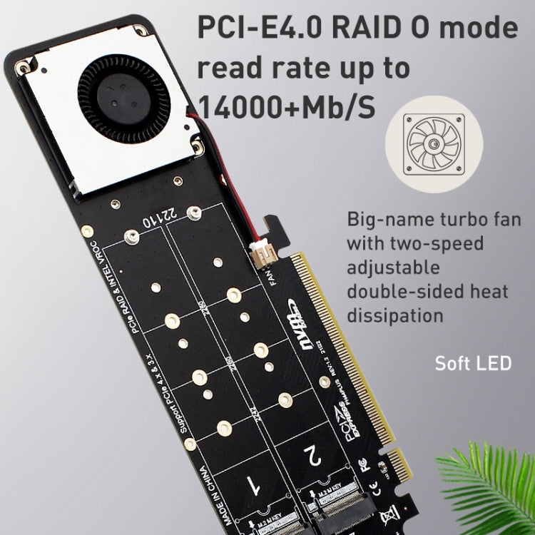 การ์ดแปลง PCIe X16 เป็น M.2 M-key NVMEx4 SSD RAID, PCIe X16 to M.2