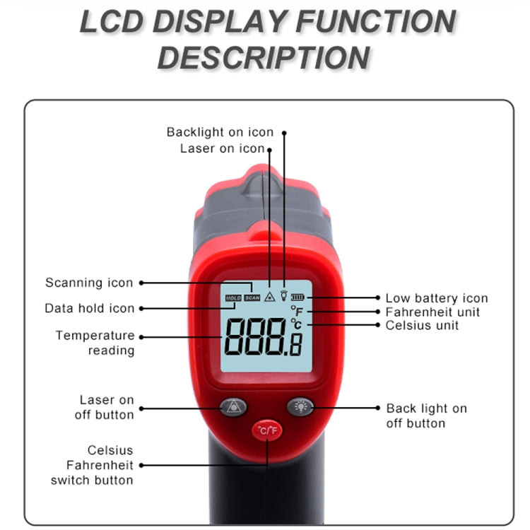 Wintact WT319B จอแสดงผล LCD เครื่องวัดอุณหภูมิอินฟราเรด ไม่รวมแบตเตอรี่, WT319B
