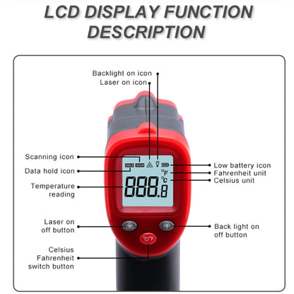 Wintact WT319B จอแสดงผล LCD เครื่องวัดอุณหภูมิอินฟราเรด ไม่รวมแบตเตอรี่, WT319B