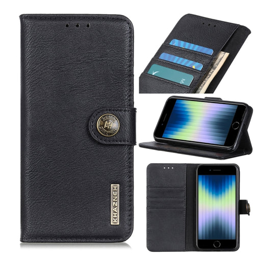 KHAZNEH หนังวัวเนื้อ PU + TPU ซองหนังเปิดซ้ายและขวาพร้อมตัวยึด & สายการ์ดและกระเป๋าสตางค์, For iPhone SE 2022 / SE 2020