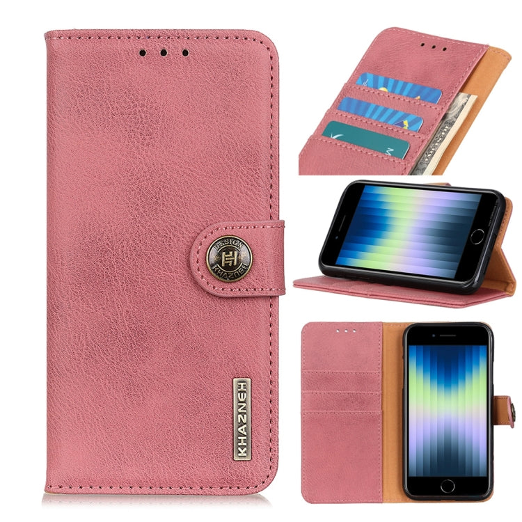 KHAZNEH หนังวัวเนื้อ PU + TPU ซองหนังเปิดซ้ายและขวาพร้อมตัวยึด & สายการ์ดและกระเป๋าสตางค์, For iPhone SE 2022 / SE 2020
