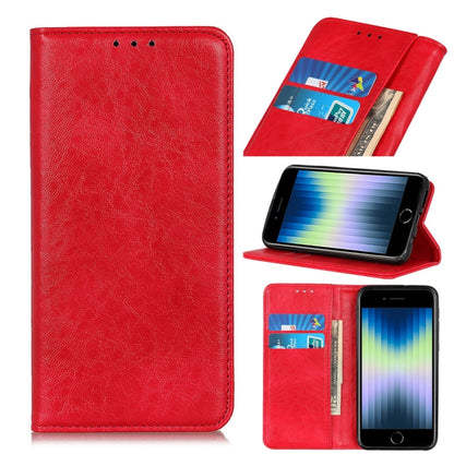 แม่เหล็กดูด ลาย Crazy Horse PU เปิดซ้ายขวา มีขายึด ช่องใส่การ์ดและกระเป๋าสตางค์, For iPhone SE 2022 / SE 2020