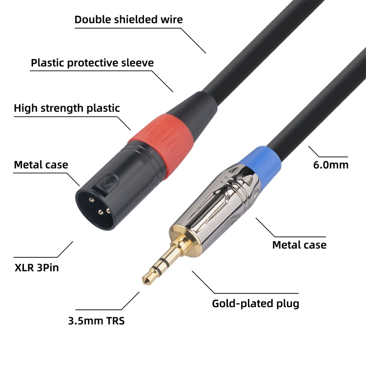 TC194BUXK108-03 3.5 มม. TRS ชายกับ XLR 3pin ชายไมโครโฟนสายสัญญาณเสียง, ความยาว: 30 ซม., 3.5mm M to XLR M