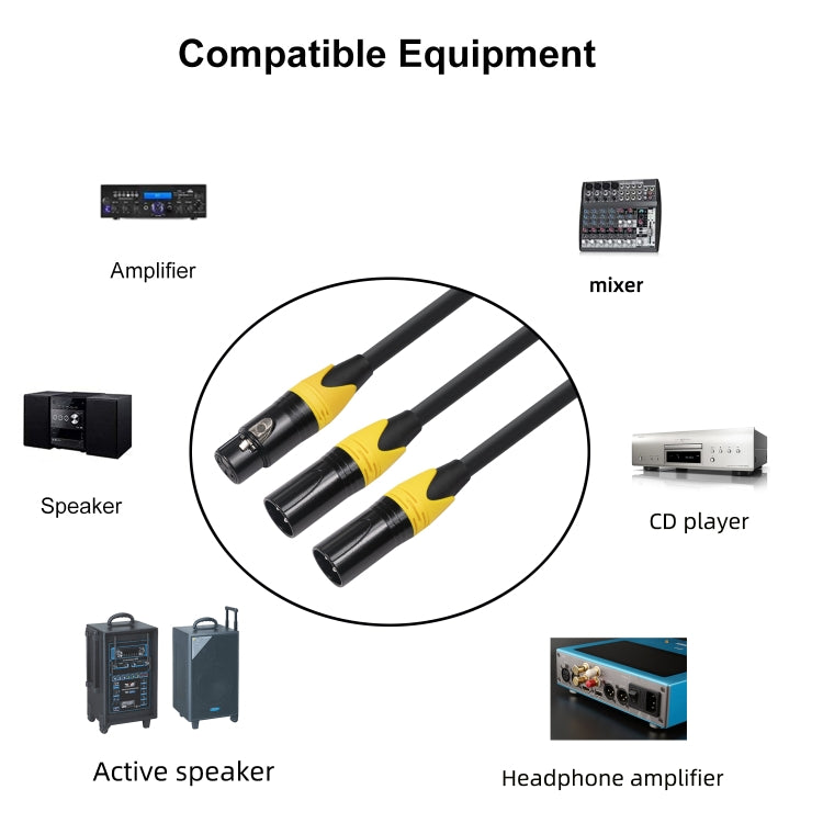 XK303MMF-10 3pin XLR หญิงถึงสายสัญญาณเสียงชาย XLR คู่, ความยาว: 1 ม., XLR F to 2 x XLR M