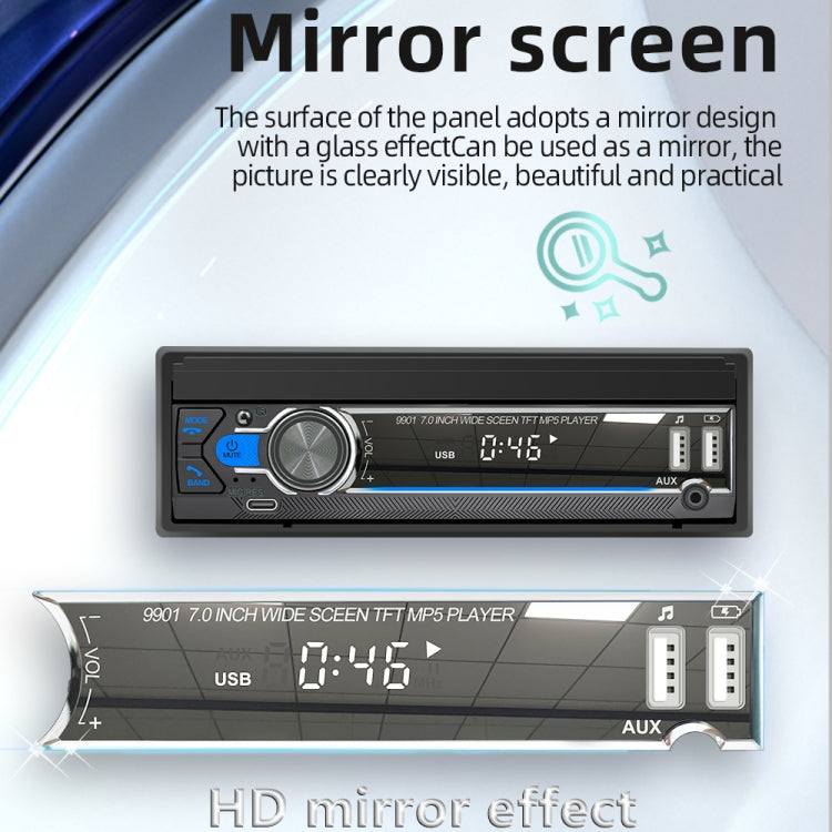 9901 เครื่องเล่น MP5 แบบพับเก็บได้ในรถยนต์ขนาด 7 นิ้วรองรับอินเทอร์เน็ต FM และโทรศัพท์มือถือ, 9901