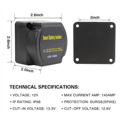 12V 140A รถ Yacht RV สมาร์ท Dual แบตเตอรี่ ตัวควบคุมการแยกพร้อมรีเลย์, with Relay