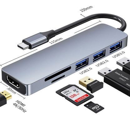 อะแดปเตอร์ฮับ USB-C / Type-C ถึง USB Docking Station HUB แบบ 6-in-1, 6 in 1