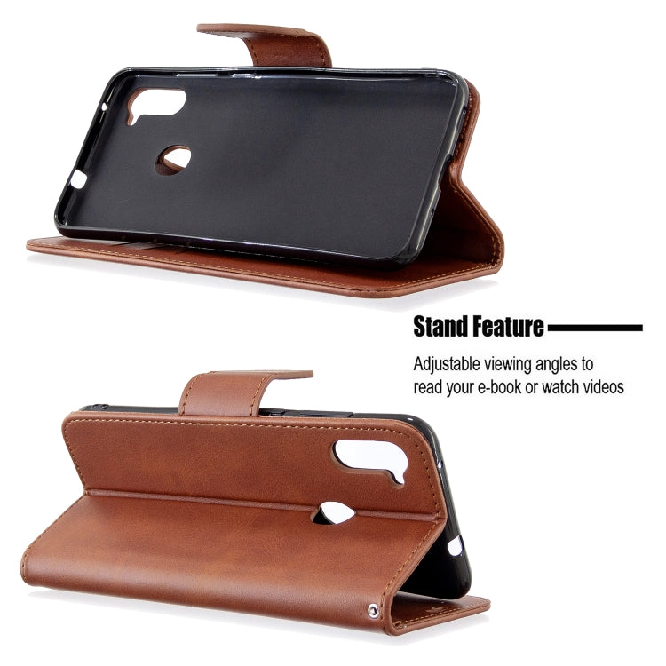 Retro Lambskin Texture ซองหนัง PU พลิกแนวนอนสีบริสุทธิ์พร้อมตัวยึดและช่องเสียบการ์ดและกระเป๋าสตางค์และเชือกเส้นเล็ก, For Galaxy A11