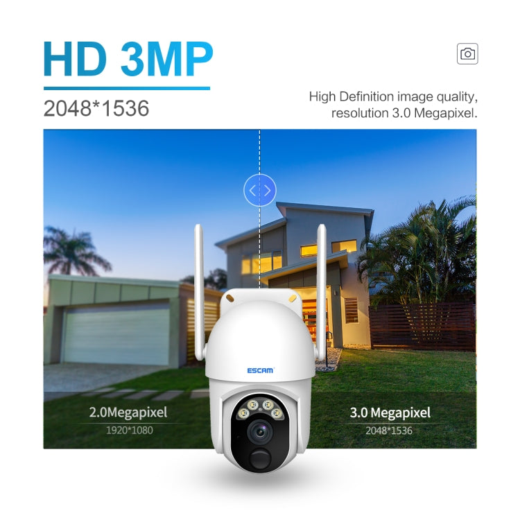 ESCAM QF103 3MP Cloud Storage PT WIFI PIR Alarm IP กล้อง พร้อมแผงโซลาร์เซลล์ แบตเตอรี่ รองรับ Night Vision สีเต็มรูปแบบและเสียงสองทาง, QF103