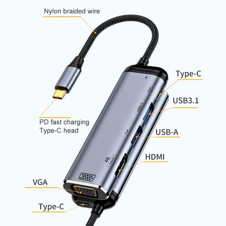 Y002 6 in 1 Type-C เป็น VGA + HDMI + Dual USB + Dual USB-C / Type-C อินเตอร์เฟสอะแดปเตอร์มัลติฟังก์ชั่น, Y002