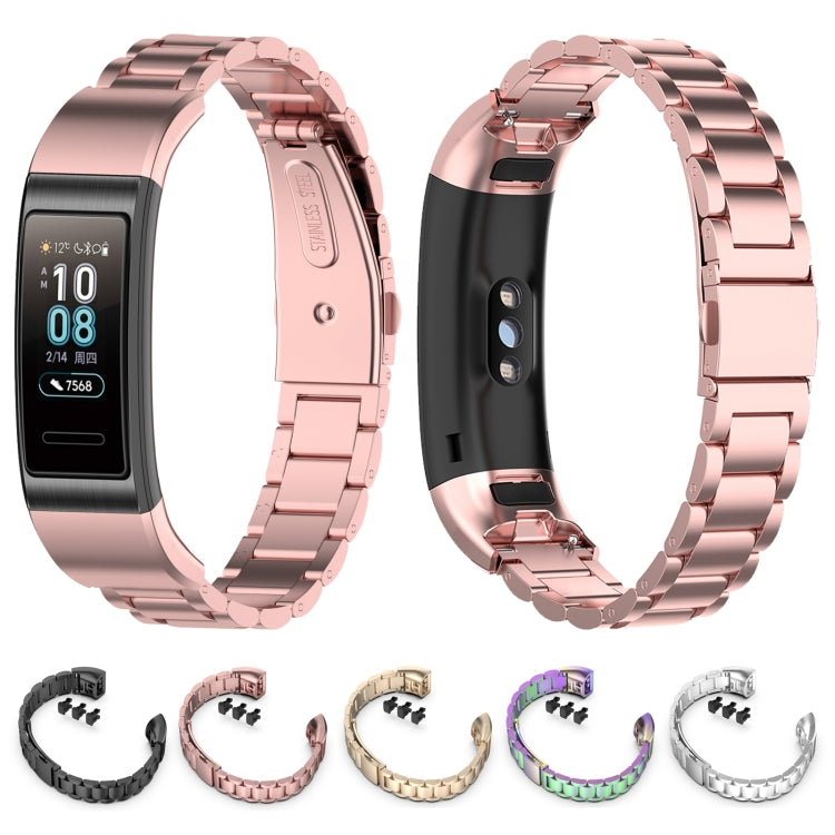 สำหรับ Huawei Band 4 Pro (TER-B29S) / Band 3 Pro (TER-B29) / Band 3 (TER-B09) สายนาฬิกาข้อมือเหล็กสามเม็ด, For Band 4 Pro