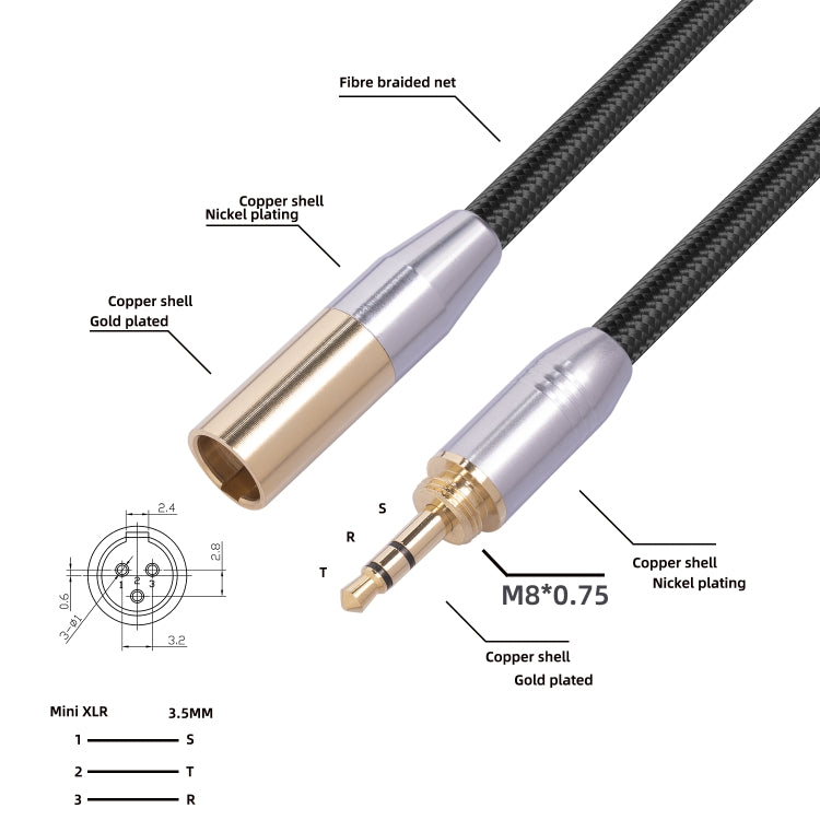 SB423M120-03 6.35 มม. + 3.5 มม. ชายกับมินิ XLR 3pin สายสัญญาณเสียงชาย, ความยาว: 30 ซม., 6.35mm+3.5mm to Mini XLR