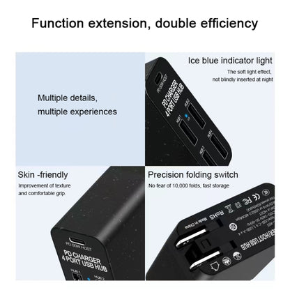 X83 65W เอาต์พุต USB-C / Type-C + 4 พอร์ต USB HUB PD Charger, US Plug, X83