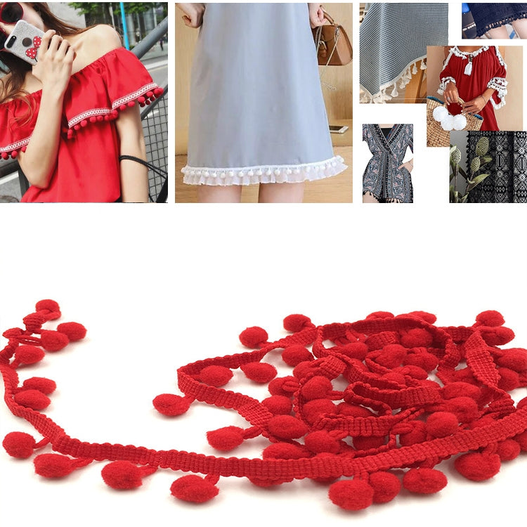 20 หลา Pompom ริบบิ้นลูกไม้ลูกขนตัดสำหรับงานฝีมือ DIY ผ้าม่านบ้านตกแต่งเสื้อผ้าอุปกรณ์เย็บผ้า, 1CM
