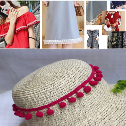 20 หลา Pompom ริบบิ้นลูกไม้ลูกขนตัดสำหรับงานฝีมือ DIY ผ้าม่านบ้านตกแต่งเสื้อผ้าอุปกรณ์เย็บผ้า, 1CM