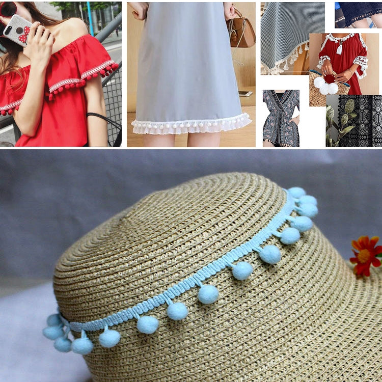 20 หลา Pompom ริบบิ้นลูกไม้ลูกขนตัดสำหรับงานฝีมือ DIY ผ้าม่านบ้านตกแต่งเสื้อผ้าอุปกรณ์เย็บผ้า, 1CM