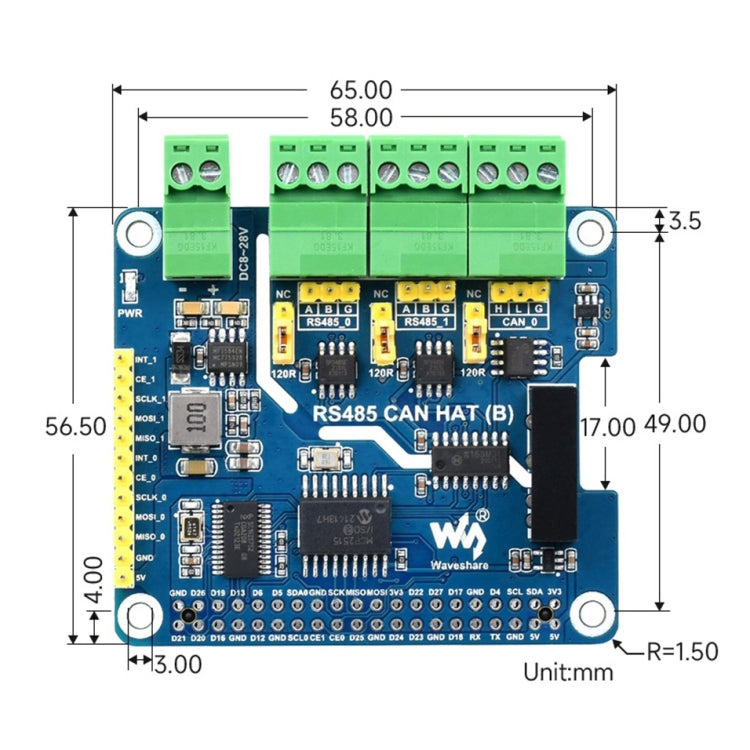 Waveshare แยก RS485 CAN HAT สำหรับ Raspberry Pi