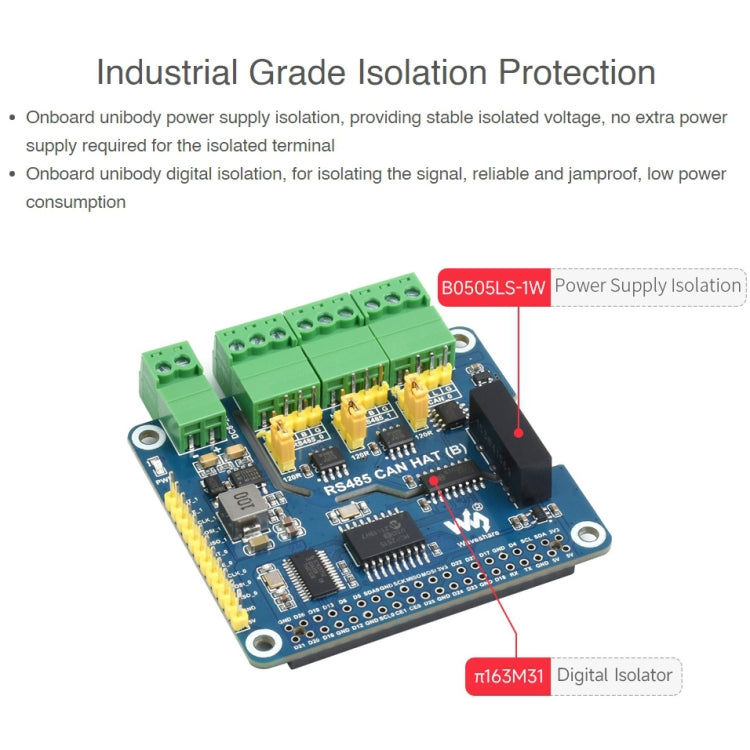 Waveshare แยก RS485 CAN HAT สำหรับ Raspberry Pi