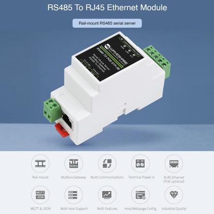Waveshare Din Rail RS485 ถึง RJ45 เซิร์ฟเวอร์อนุกรมพร้อมฟังก์ชัน POE, 23273
