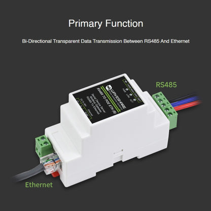 Waveshare Din Rail RS485 ถึง RJ45 เซิร์ฟเวอร์อนุกรมพร้อมฟังก์ชัน POE, 23273