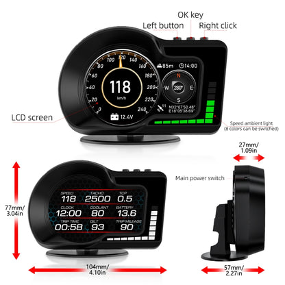 F15 รถความละเอียดสูง LCD เครื่องมือ OBD + GPS HUD Head-up Display, F15
