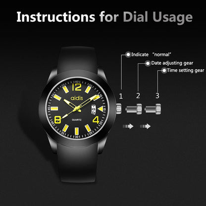 addies MY-1601 Luminous Version สายนาฬิกาซิลิโคนนาฬิกาควอทซ์, รองรับปฏิทิน, S, L