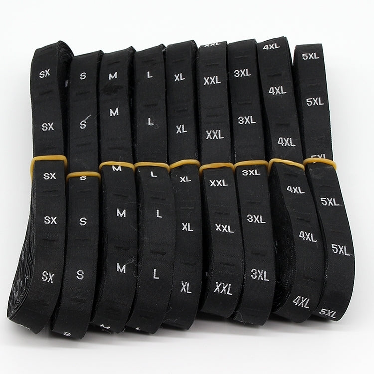 3 ม้วน 3.4 x 1.2 ซม. ป้ายขนาด XS-4XL ป้ายเสื้อผ้าผ้าโพลีเอสเตอร์ 1 ม้วน (ประมาณ 380 ชิ้น), XS, S, M, L, XL, XXL, XXXL, XXXXL, XXXXXL