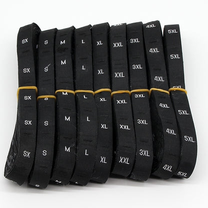 3 ม้วน 3.4 x 1.2 ซม. ป้ายขนาด XS-4XL ป้ายเสื้อผ้าผ้าโพลีเอสเตอร์ 1 ม้วน (ประมาณ 380 ชิ้น), XS, S, M, L, XL, XXL, XXXL, XXXXL, XXXXXL