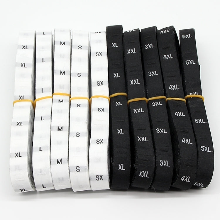 3 ม้วน 3.4 x 1.2 ซม. ป้ายขนาด XS-4XL ป้ายเสื้อผ้าผ้าโพลีเอสเตอร์ 1 ม้วน (ประมาณ 380 ชิ้น), XS, S, M, L, XL, XXL, XXXL, XXXXL, XXXXXL